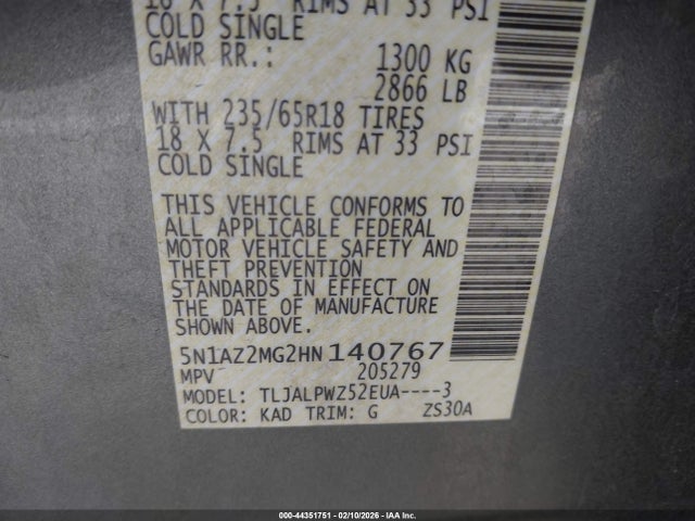 5N1AZ2MG2HN140767 Nissan MURANO S