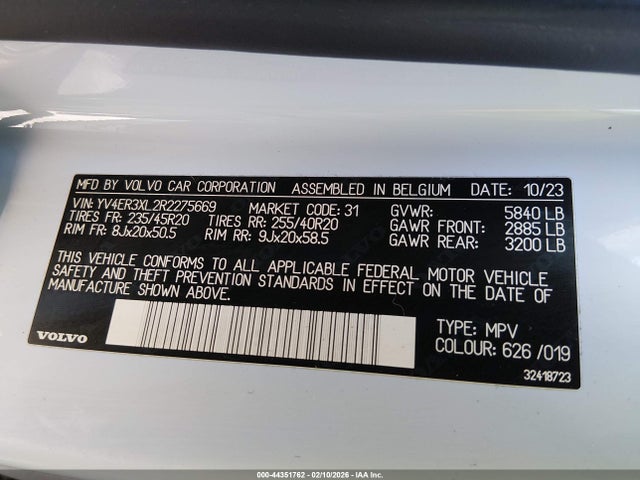 YV4ER3XL2R2275669 Volvo Xc40 Recharge Pure Electric Twin Plus