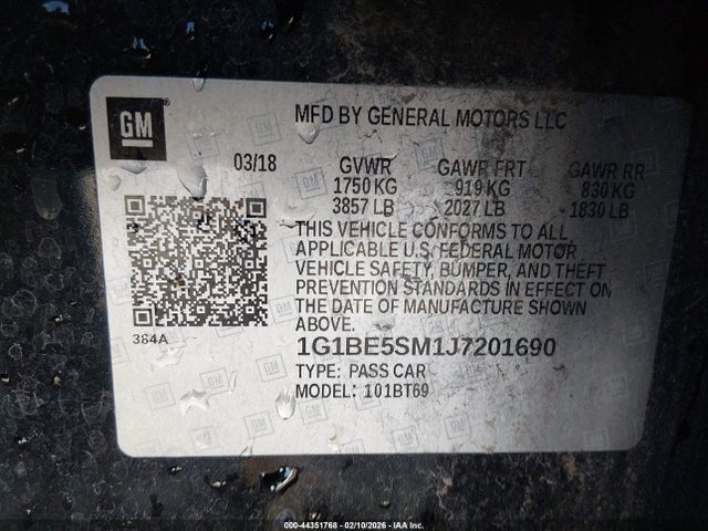 1G1BE5SM1J7201690 Chevrolet Cruze Lt Auto