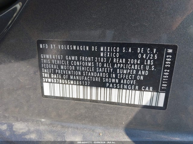 Продажа на аукционе авто 2025 Volkswagen Jetta 1.5t S, vin: 3VW5X7BU5SM086137, номер лота: 44351771