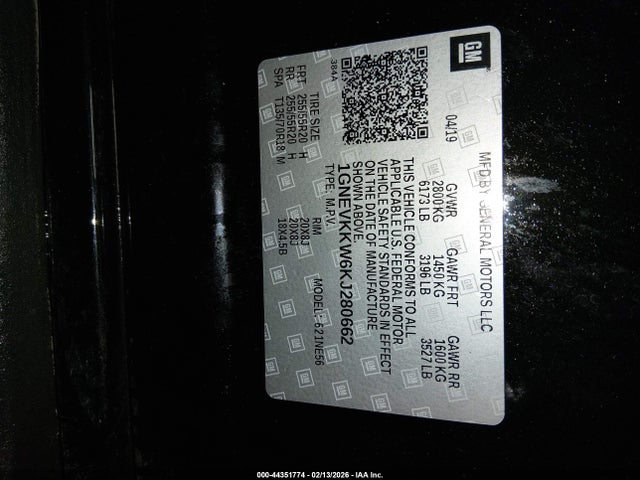 1GNEVKKW6KJ280662 Chevrolet Traverse Premier