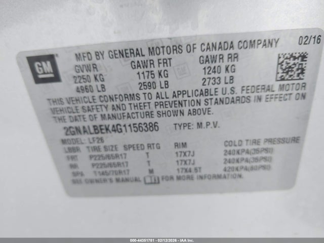 2GNALBEK4G1156386 Chevrolet EQUINOX LS