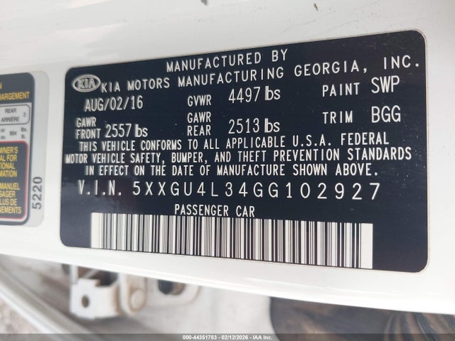 5XXGU4L34GG102927 KIA OPTIMA EX