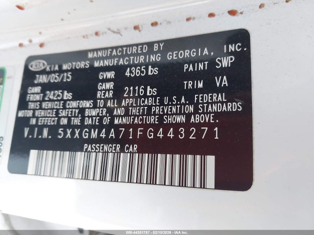 5XXGM4A71FG443271 KIA Optima Lx