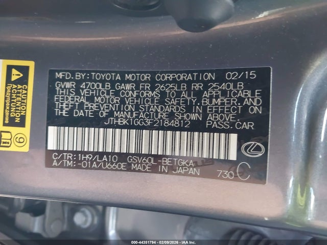 JTHBK1GG3F2184812 Lexus ES 350