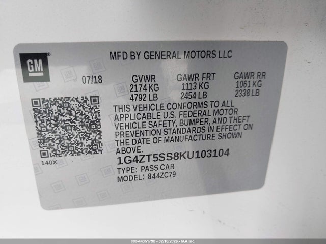 2019 Buick Lacrosse Awd Premium მანქანა იყიდება აუქციონზე, vin: 1G4ZT5SS8KU103104, აუქციონის ნომერი: 44351798