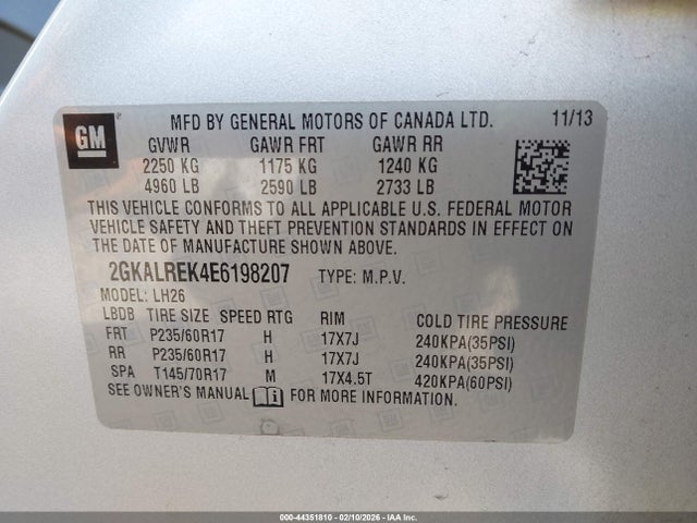 Продажа на аукционе авто 2014 Gmc Terrain Sle-2, vin: 2GKALREK4E6198207, номер лота: 44351810