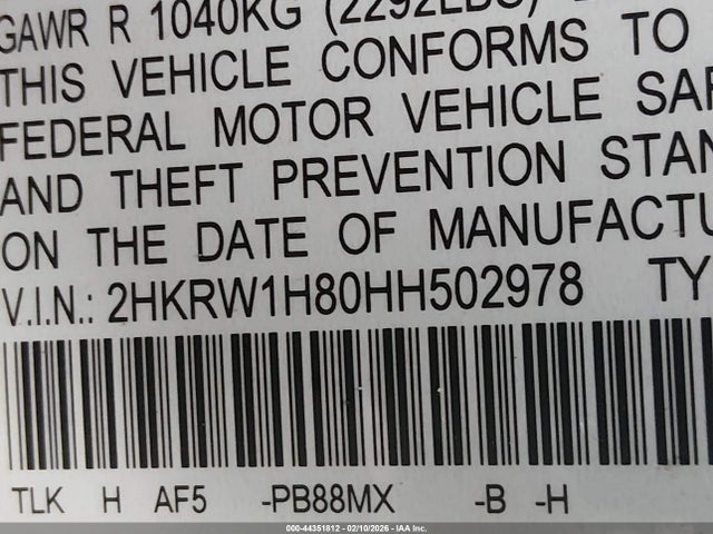 2HKRW1H80HH502978 Honda Cr-v Ex-l/ex-l Navi