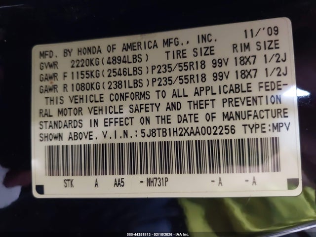 2010 ACURA RDX 5J8TB1H2XAA002256 Photo 8