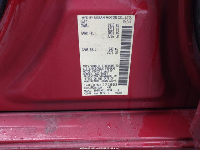 Nissan Altima 2.5 Sv 2015 1N4AL3AP6FC272963 Image 9