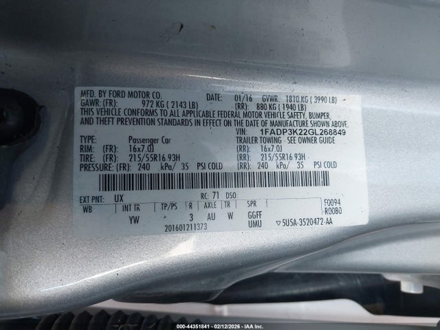 Ford FOCUS SE 2016 1FADP3K22GL268849 Image 9
