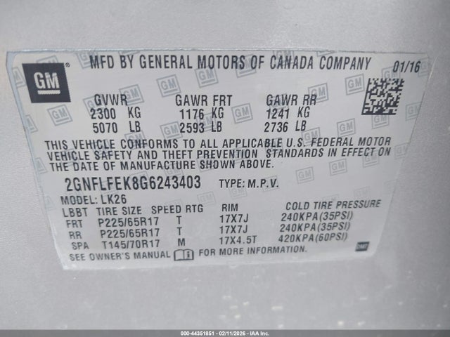 Chevrolet EQUINOX LT 2016 2GNFLFEK8G6243403 Image 9