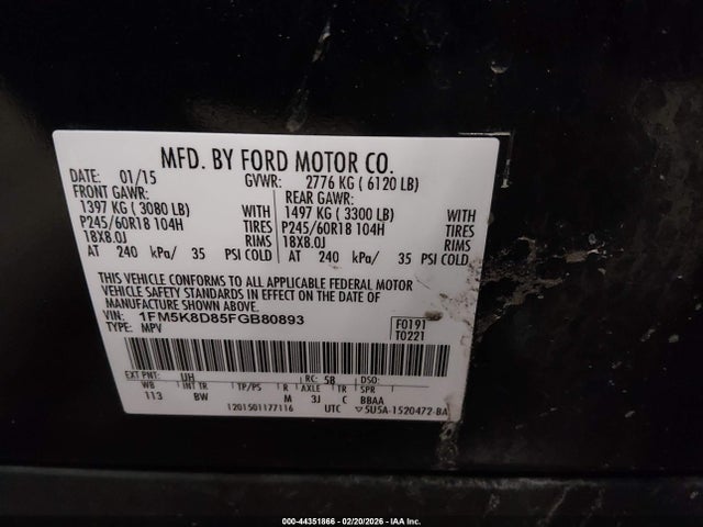 2015 FORD EXPLORER 1FM5K8D85FGB80893 Photo 8