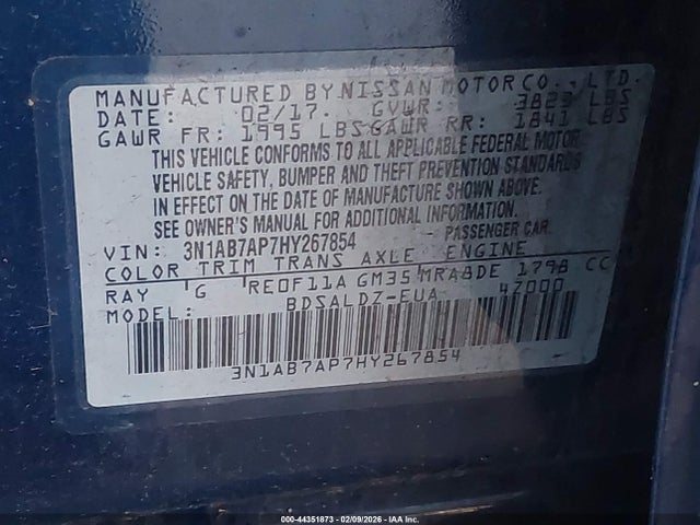 3N1AB7AP7HY267854 Nissan SENTRA SV