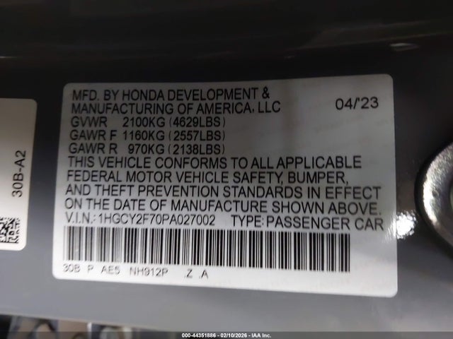 1HGCY2F70PA027002 Honda Accord Hybrid Sport-l