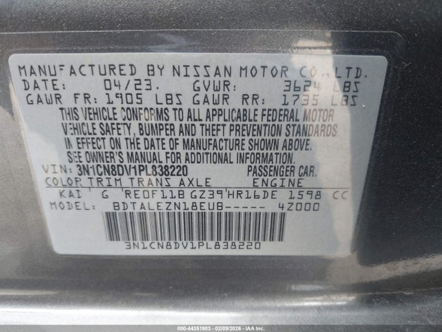 3N1CN8DV1PL838220 Nissan Versa 1.6 S Xtronic Cvt