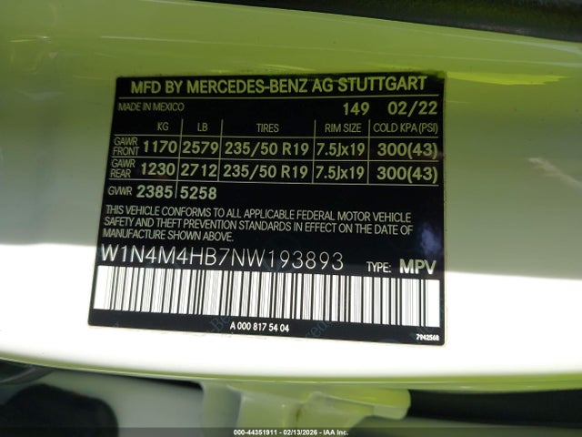 W1N4M4HB7NW193893 Mercedes-Benz Glb 250 4matic