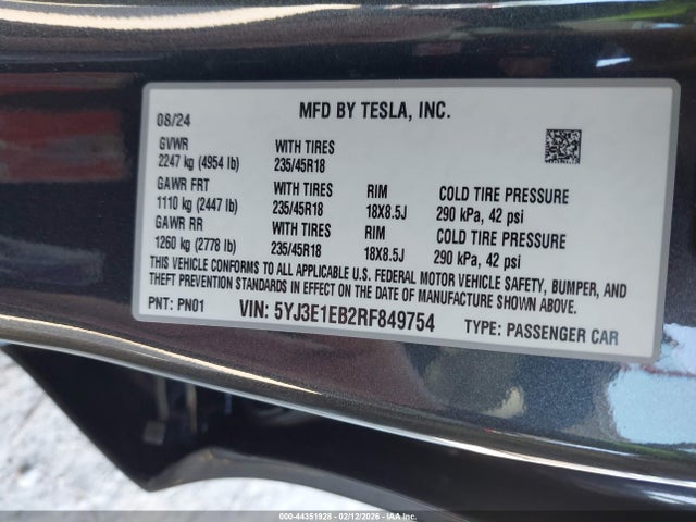 Tesla Model 3 Long Range Dual Motor All-wheel Drive 2024 5YJ3E1EB2RF849754 Image 9
