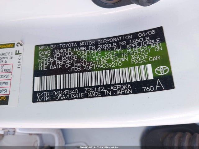 Aukcja sprzedaży 2009 Toyota Corolla Le, vin: JTDBL40E199039210, numer aukcji: 44351929