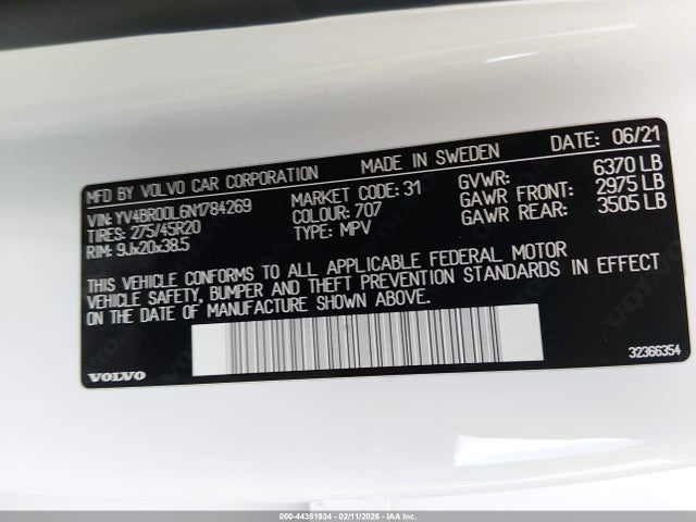 YV4BR00L6N1784269 Volvo Xc90 Recharge Plug-in Hybrid T8 Inscription 6 Passenger
