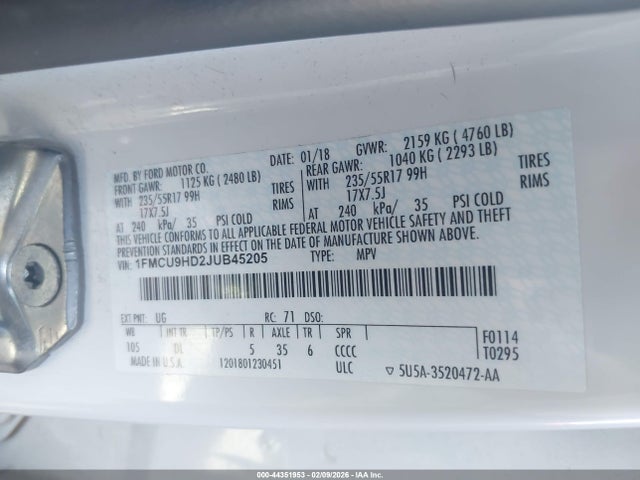 Ford ESCAPE SEL 2018 1FMCU9HD2JUB45205 Image 9
