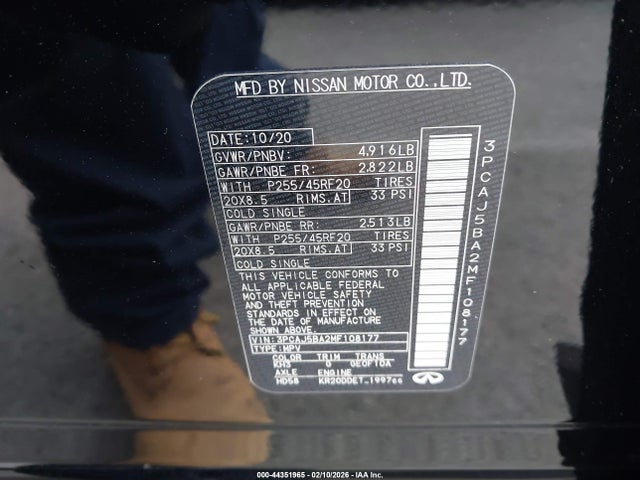 2021 Infiniti Qx50 Luxe მანქანა იყიდება აუქციონზე, vin: 3PCAJ5BA2MF108177, აუქციონის ნომერი: 44351965