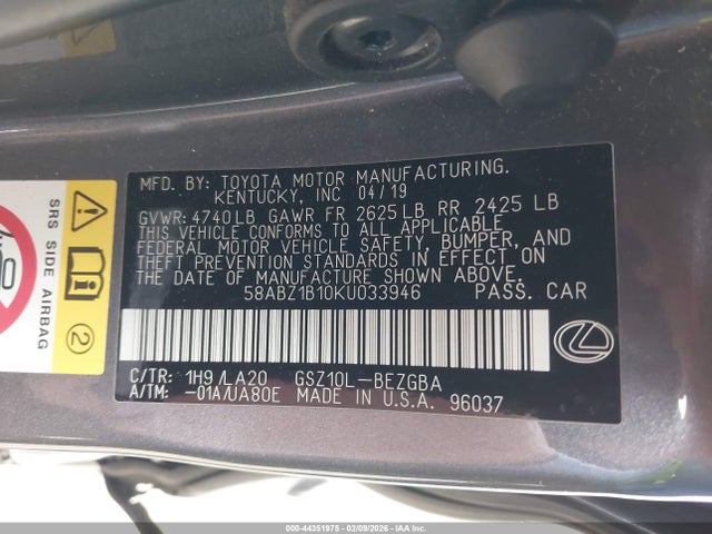 58ABZ1B10KU033946 Lexus ES 350