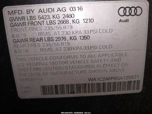 2016 AUDI Q5 WA1C2AFP8GA125571 Photo 8