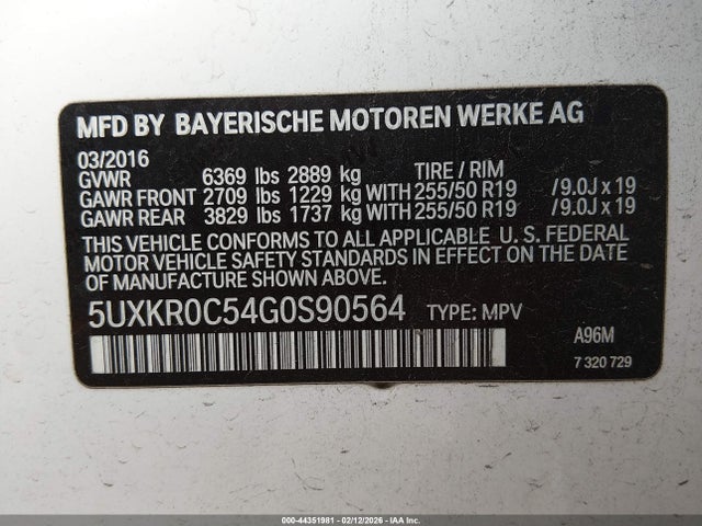 Продажа на аукционе авто 2016 Bmw X5 Xdrive35i, vin: 5UXKR0C54G0S90564, номер лота: 44351981
