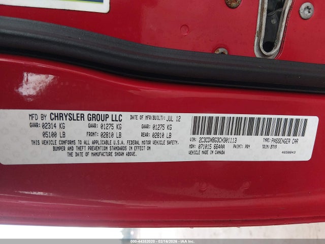 2012 Dodge Charger Se მანქანა იყიდება აუქციონზე, vin: 2C3CDXBG3CH301113, აუქციონის ნომერი: 44352020