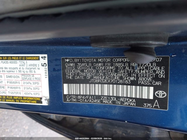 2007 TOYOTA COROLLA JTDBR32EX70128183 Photo 8