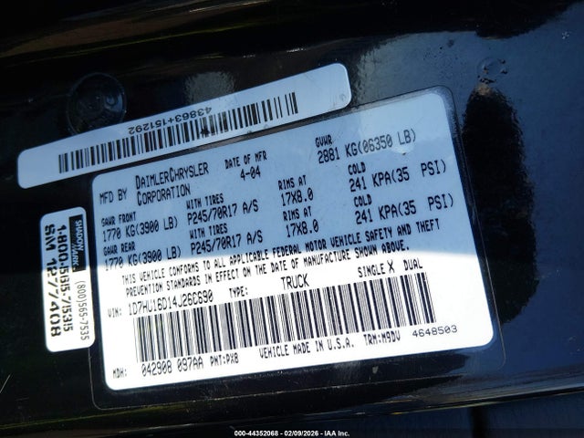 Aukcja sprzedaży 2004 Dodge Ram 1500 Slt/laramie, vin: 1D7HU16D14J266690, numer aukcji: 44352068