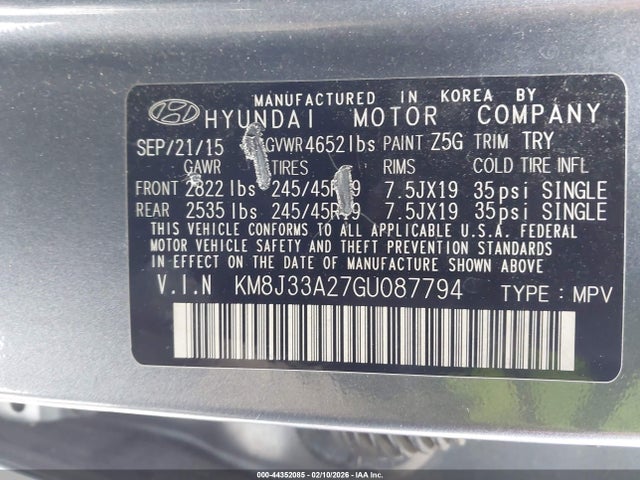 Hyundai Tucson Limited 2016 KM8J33A27GU087794 Image 9