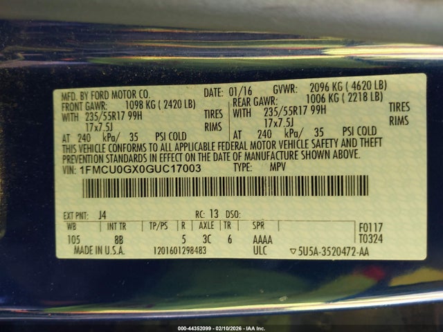 1FMCU0GX0GUC17003 Ford ESCAPE SE