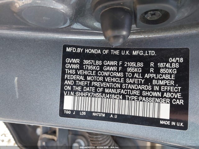 SHHFK7H55JU418424 Honda CIVIC EX
