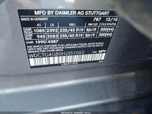 Продаж на аукціоні авто 2017 Mercedes-benz Gla 250 4matic, vin: WDCTG4GB0HJ351062, номер лоту: 44352134