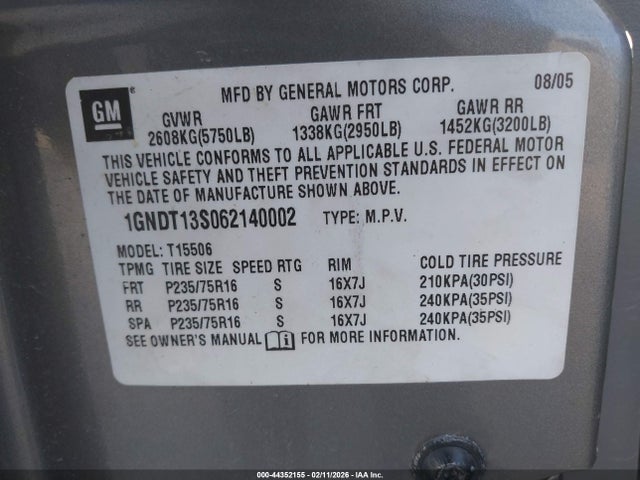 2006 CHEVROLET TRAILBLAZER 1GNDT13S062140002 Photo 8