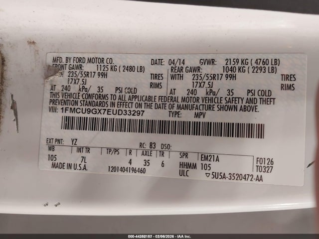 Ford ESCAPE SE 2014 1FMCU9GX7EUD33297 Image 8