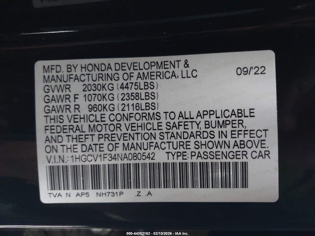 1HGCV1F34NA080542 Honda Accord Sport