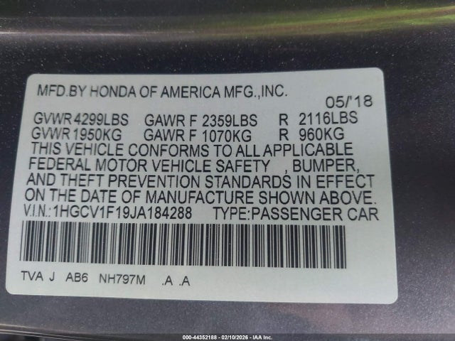 1HGCV1F19JA184288 Honda ACCORD LX