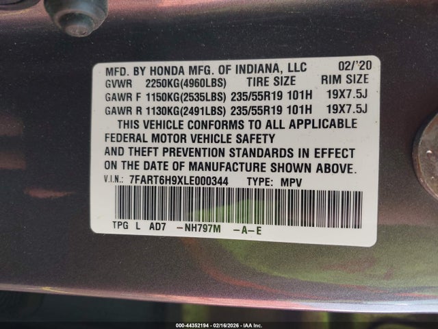 7FART6H9XLE000344 Honda Cr-v Hybrid Touring