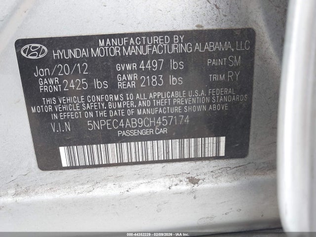 Продаж на аукціоні авто 2012 Hyundai Sonata Limited 2.0t, vin: 5NPEC4AB9CH457174, номер лоту: 44352229