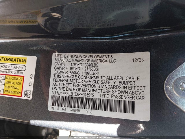 19XFL2H5XRE015915 Honda Civic Lx