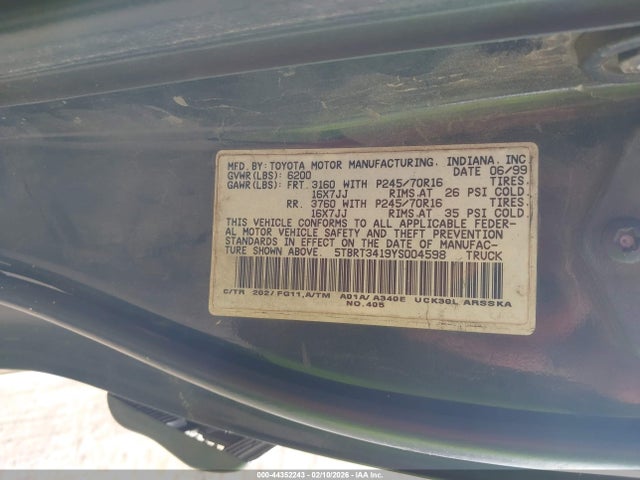2000 TOYOTA TUNDRA 5TBRT3419YS004598 Photo 8