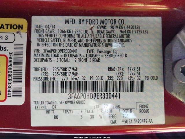Ford FUSION SE 2014 3FA6P0HD9ER330441 Image 9