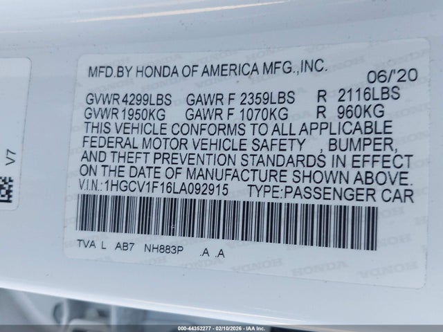 1HGCV1F16LA092915 Honda ACCORD LX