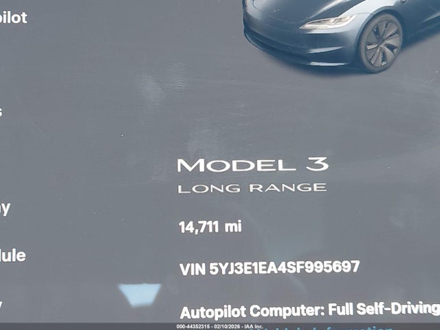 Продаж на аукціоні авто 2025 Tesla Model 3 Long Range Rear-wheel Drive/standard Rear-wheel Drive, vin: 5YJ3E1EA4SF995697, номер лоту: 44352315