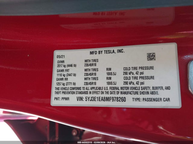 2021 TESLA MODEL 3 5YJ3E1EA8MF978260 Photo 8