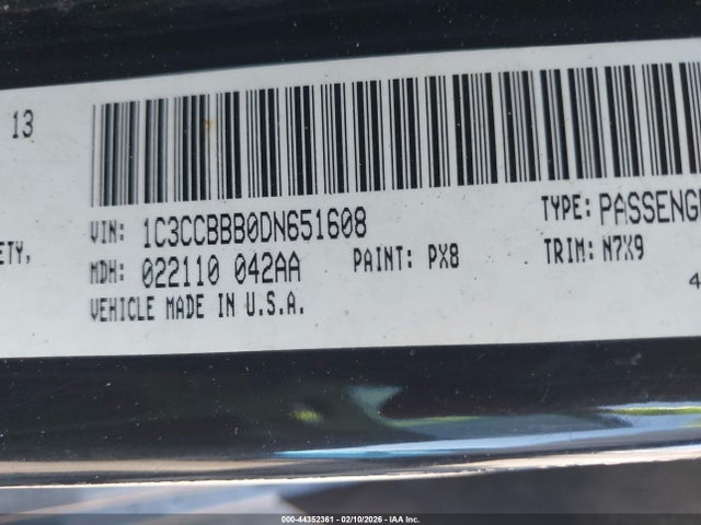 44352361 :رقم المزاد ، 1C3CCBBB0DN651608 vin ، 2013 Chrysler 200 Touring مزاد بيع