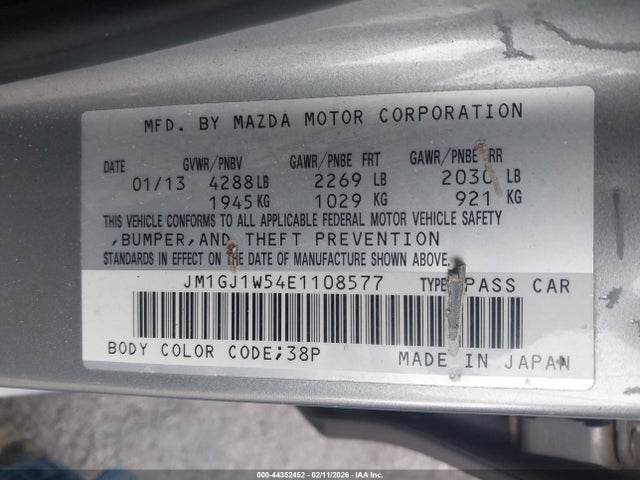 2014 Mazda Mazda6 I Grand Touring მანქანა იყიდება აუქციონზე, vin: JM1GJ1W54E1108577, აუქციონის ნომერი: 44352452